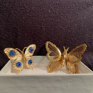 Two Gold Butterfly Brooches